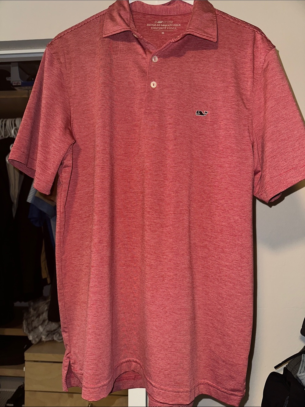 Vineyard Vines Red-White Striped On-The-Go Polo